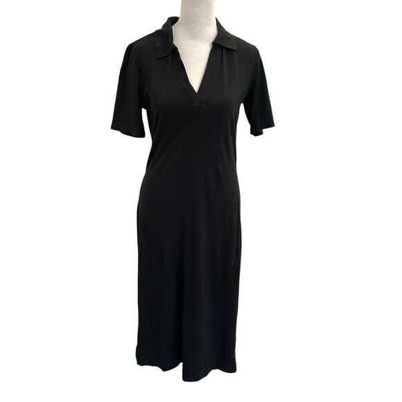 PACT Linen Blend Collared Split Neck T-Shirt Dress Classic Black size XS - Picture 1 of 7